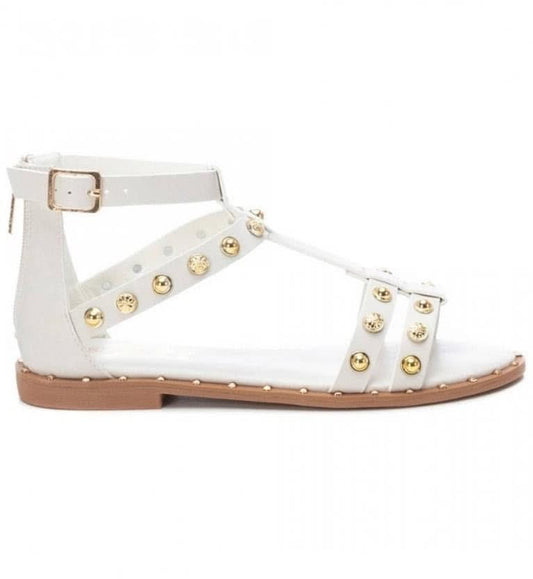 SANDALO XTI DONNA BIANCO BASSO CON BORCHIE COLOR ORO