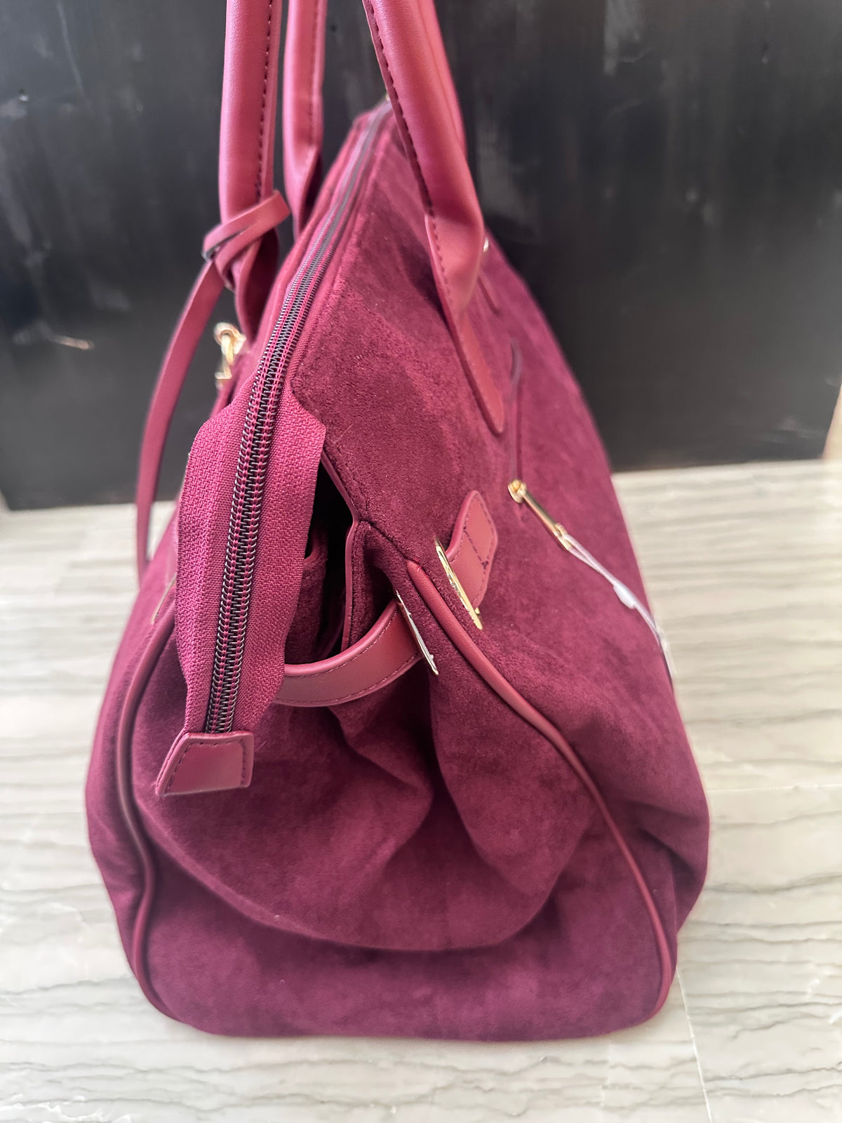 Borsa Donna Classic Fashion in Camoscio Bordeaux con Scomparto Centrale