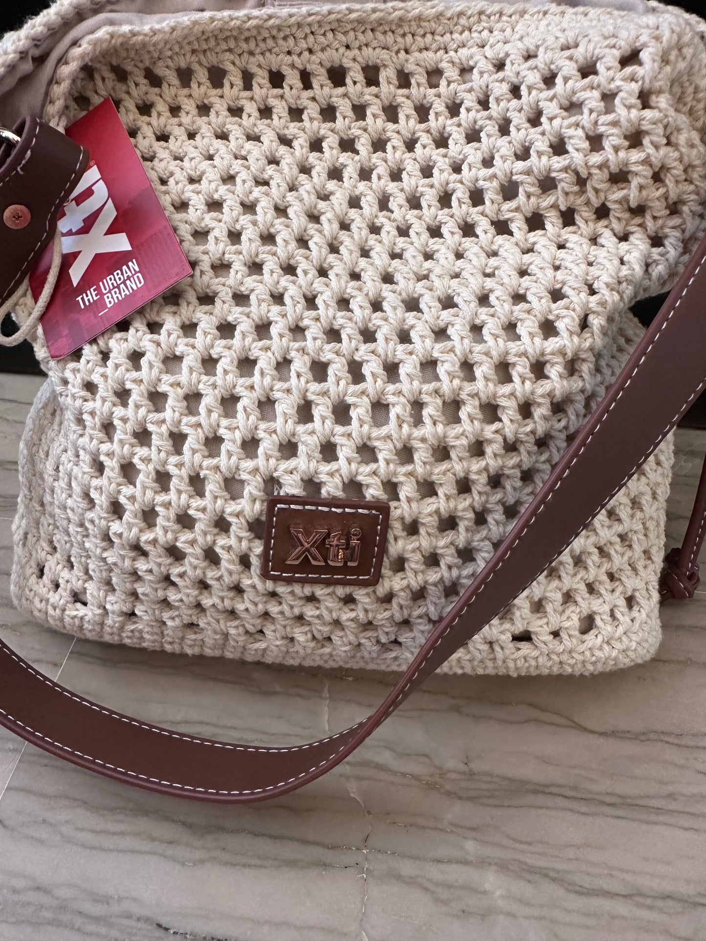 Borsa Donna Xti Crochet Beige – A Spalla con Tracolla Regolabile