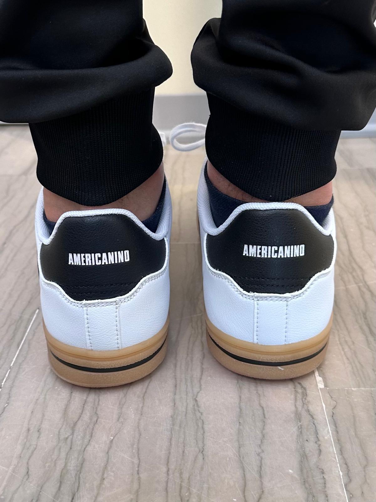 SNEAKERS UOMO AMERICANINO BIANCHE CON DETTAGLI NERI E GRIGI - SUOLA BEIGE IN GOMMA