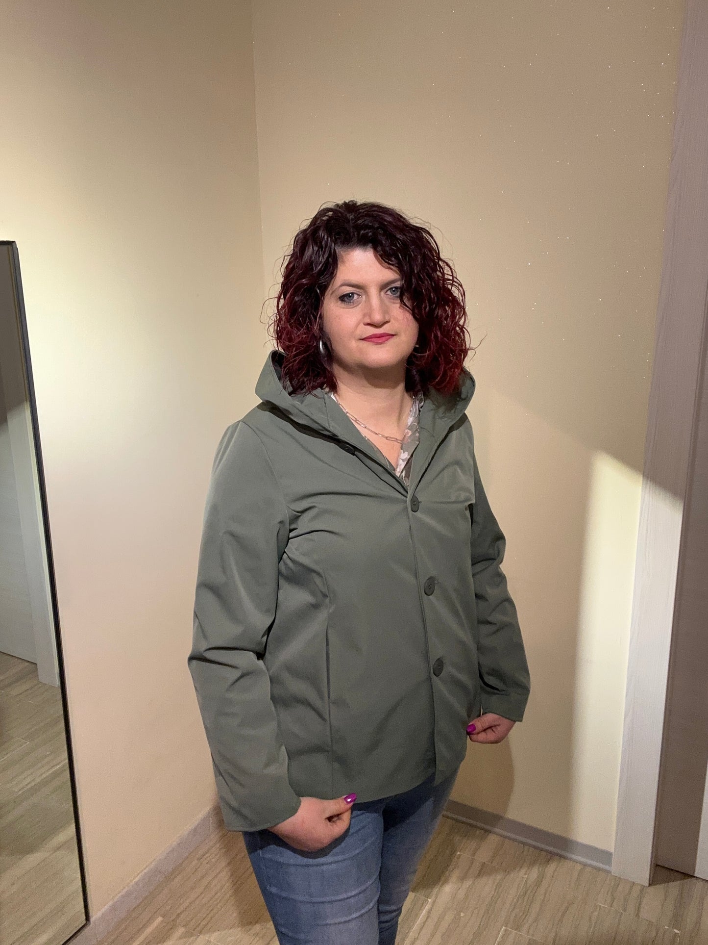 GIUBBINO DONNA VERDE CON CAPPUCCIO E BOTTONI