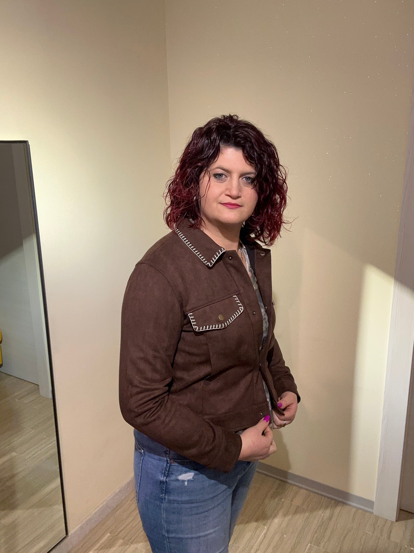 GIUBBINO DONNA MARRONE EFFETTO VELLUTO