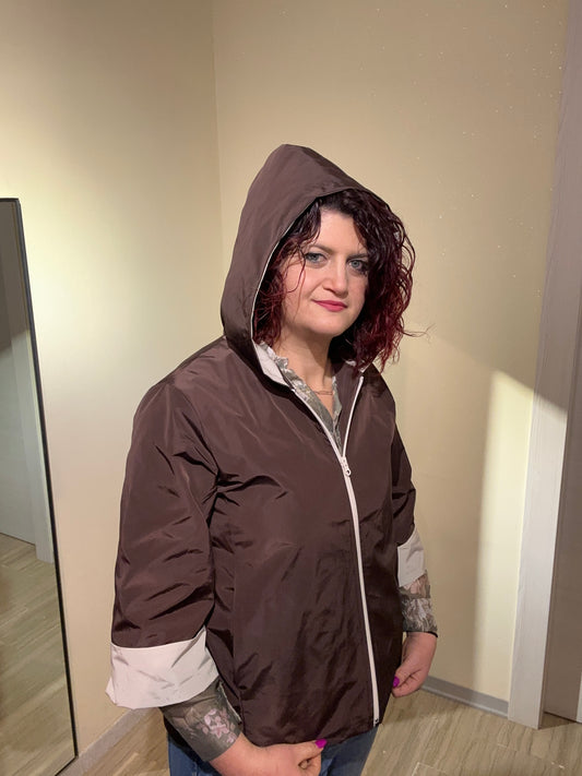 GIUBBINO DONNA MARRONE CON CAPPUCCIO IMPERMEABILE