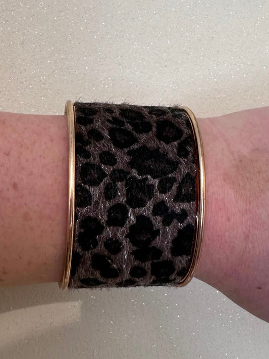BRACCIALE RIGIDO DONNA LEOPARDATO CON BASE ORO