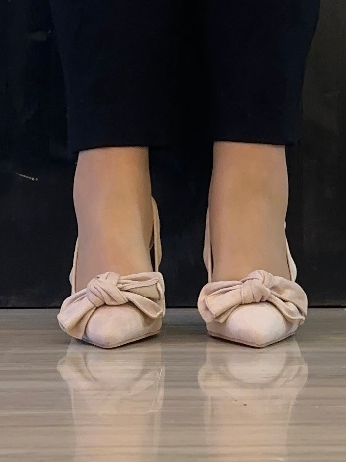 Décolleté Slingback Donna Crichic Nude in Camoscio con Fiocco – Interno in Pelle