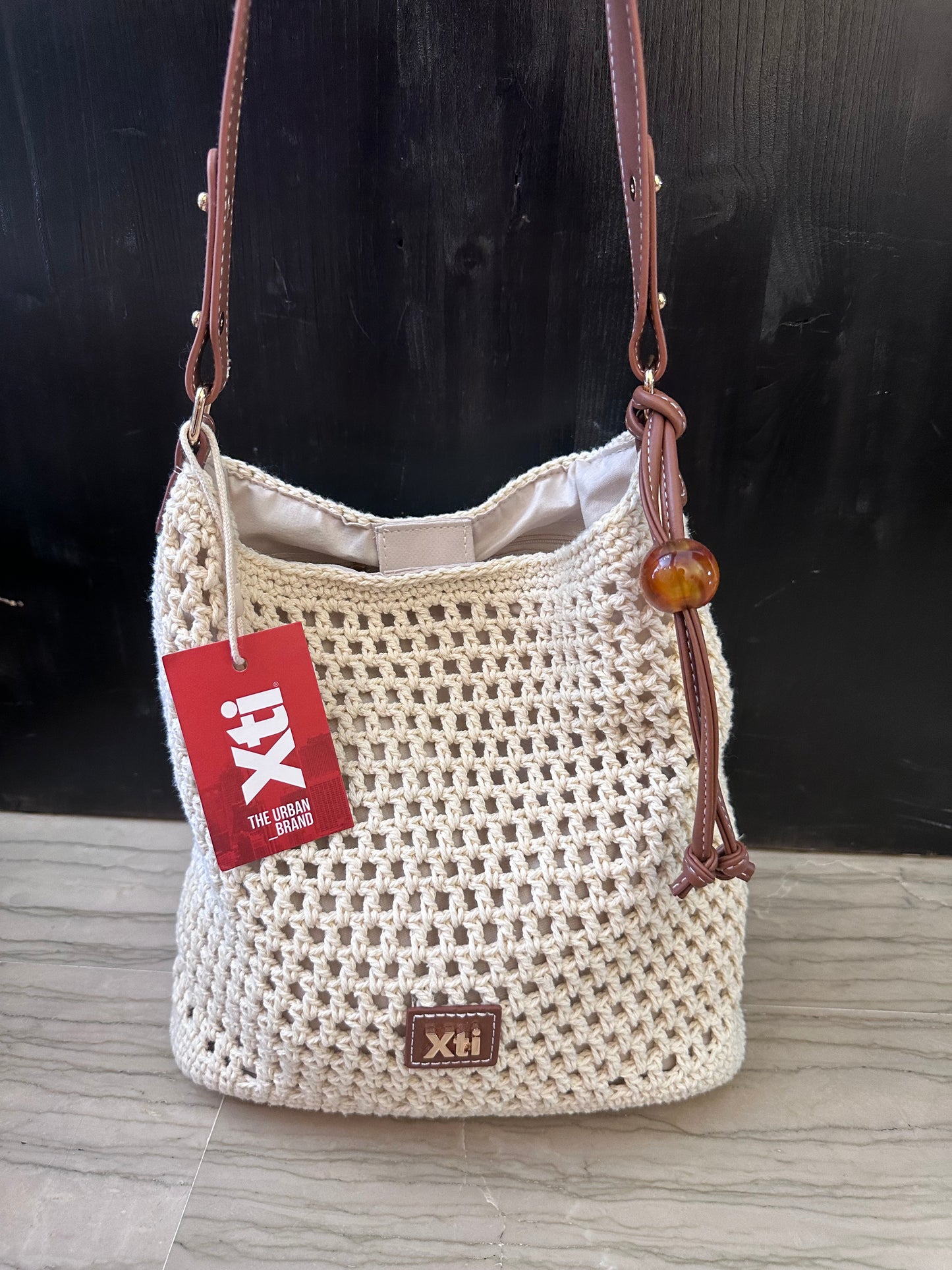 Borsa Donna Xti Crochet Beige – A Spalla con Tracolla Regolabile