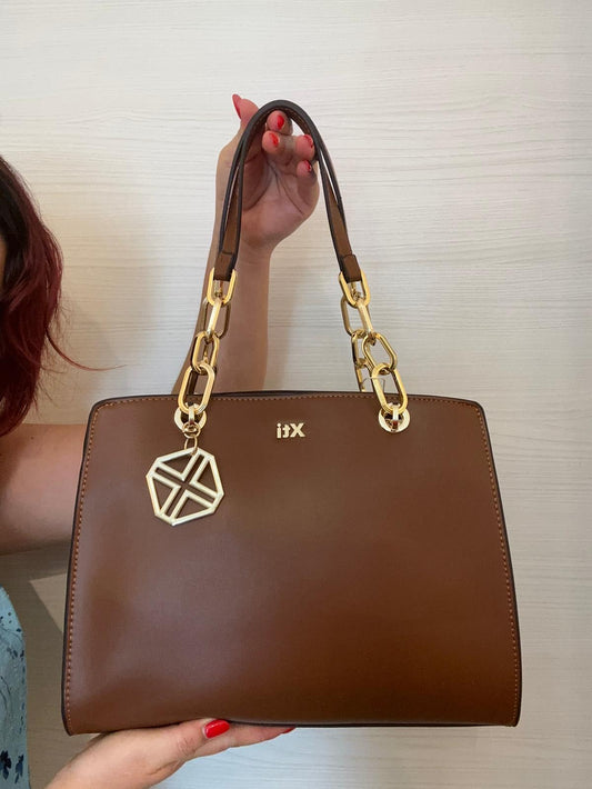 BORSA DONNA XTI RIGIDA E CAPIENTE MARRONE DETTAGLI ORO