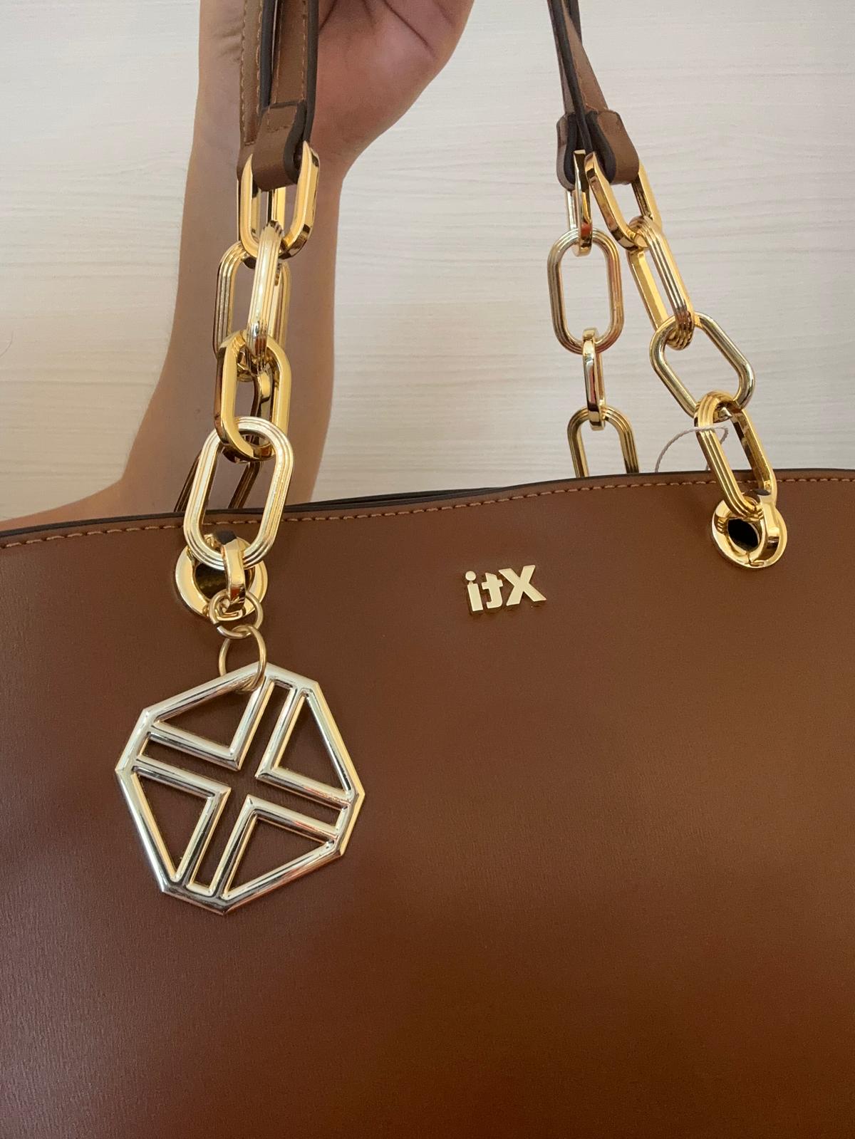 BORSA DONNA XTI RIGIDA E CAPIENTE MARRONE DETTAGLI ORO