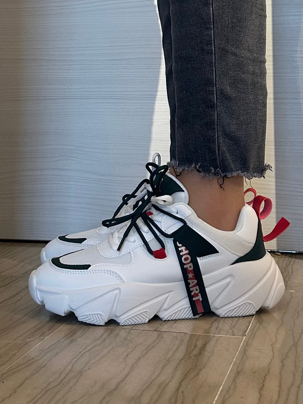 CHUNKY AMY SHOP ART SNEAKER BIANCA VERDONE E ROSSA