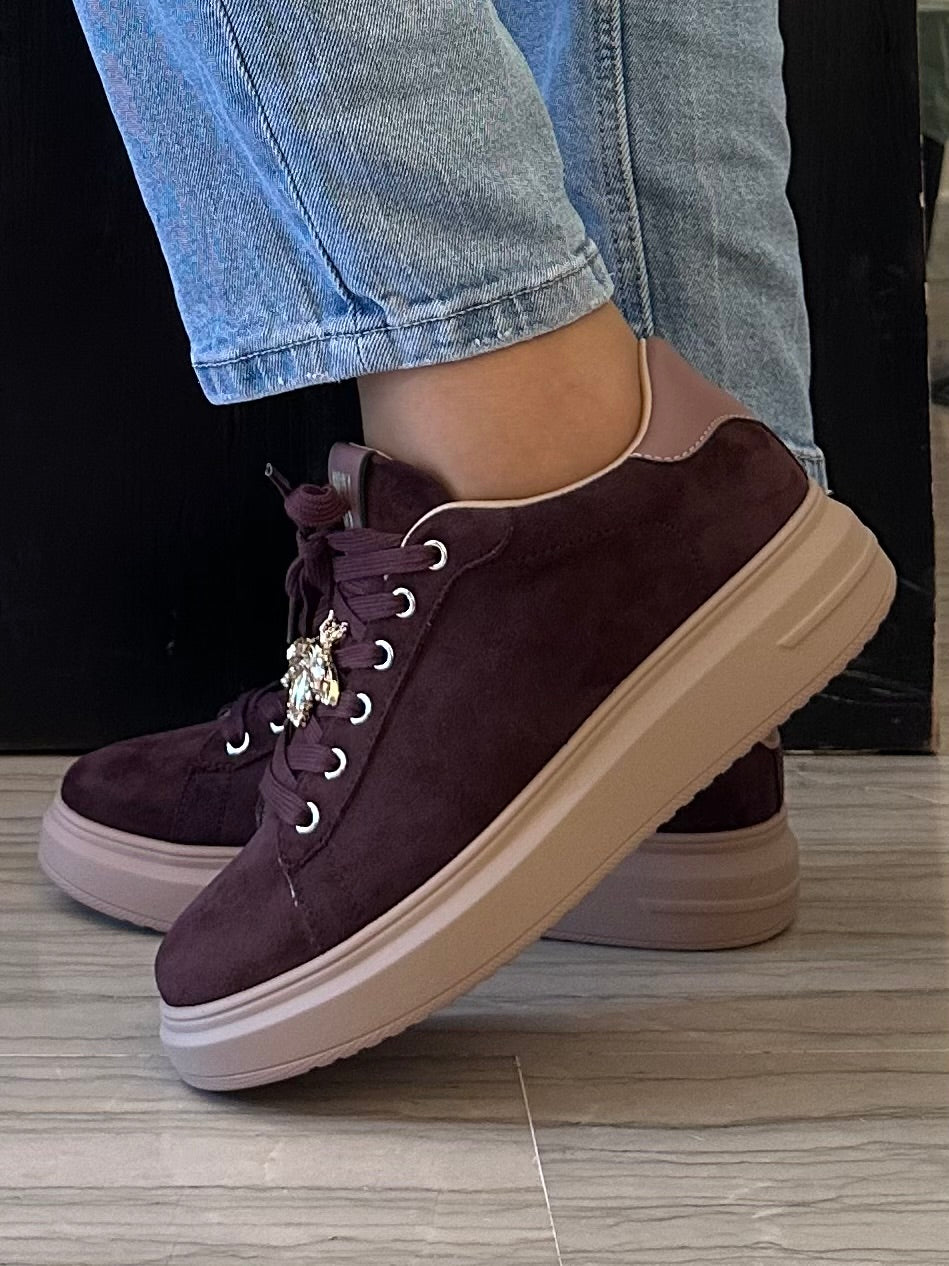 Marina Torres Sneaker Donna Bordeaux con Charm Gioiello e Suola Platform