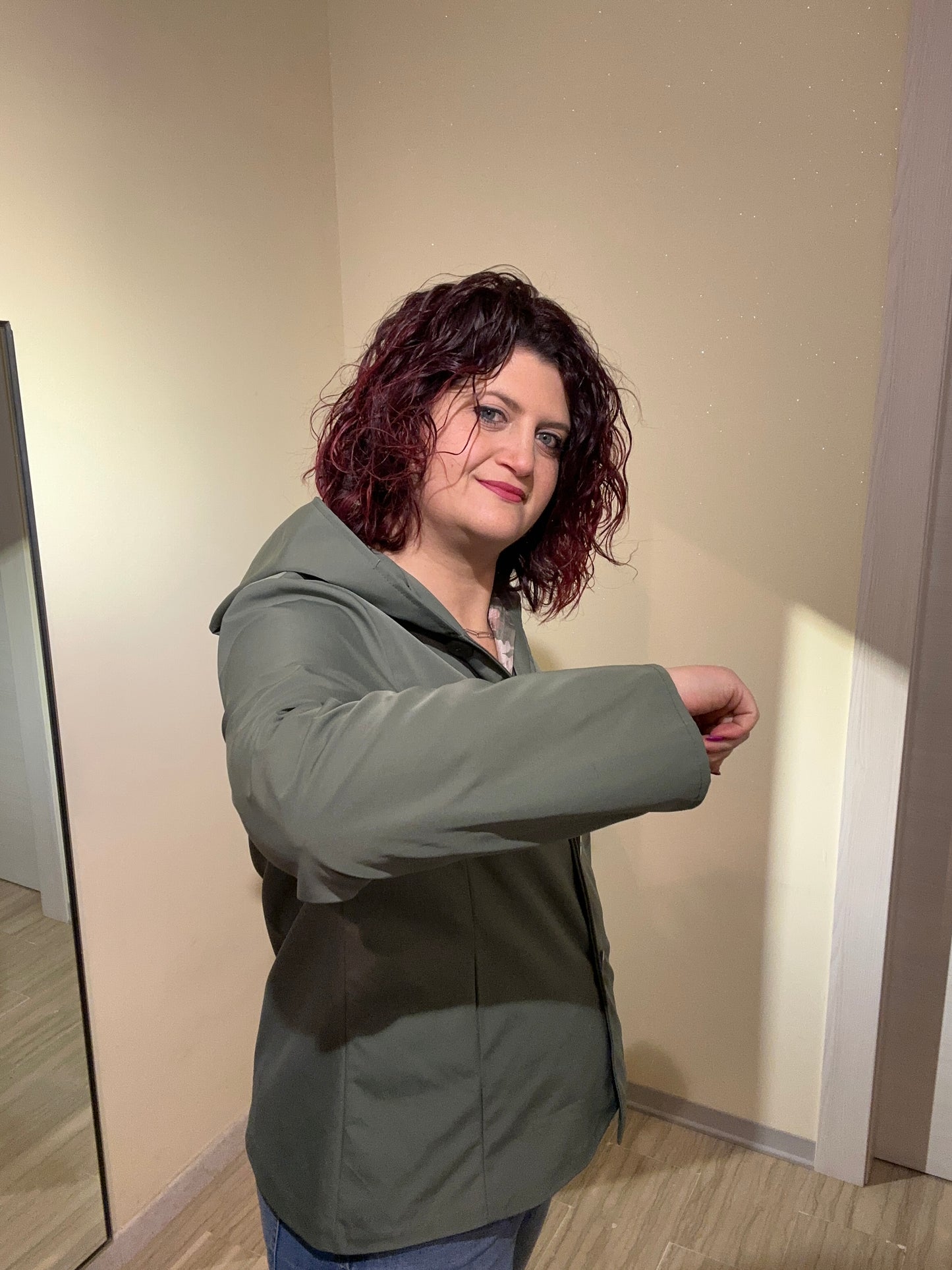 GIUBBINO DONNA VERDE CON CAPPUCCIO E BOTTONI
