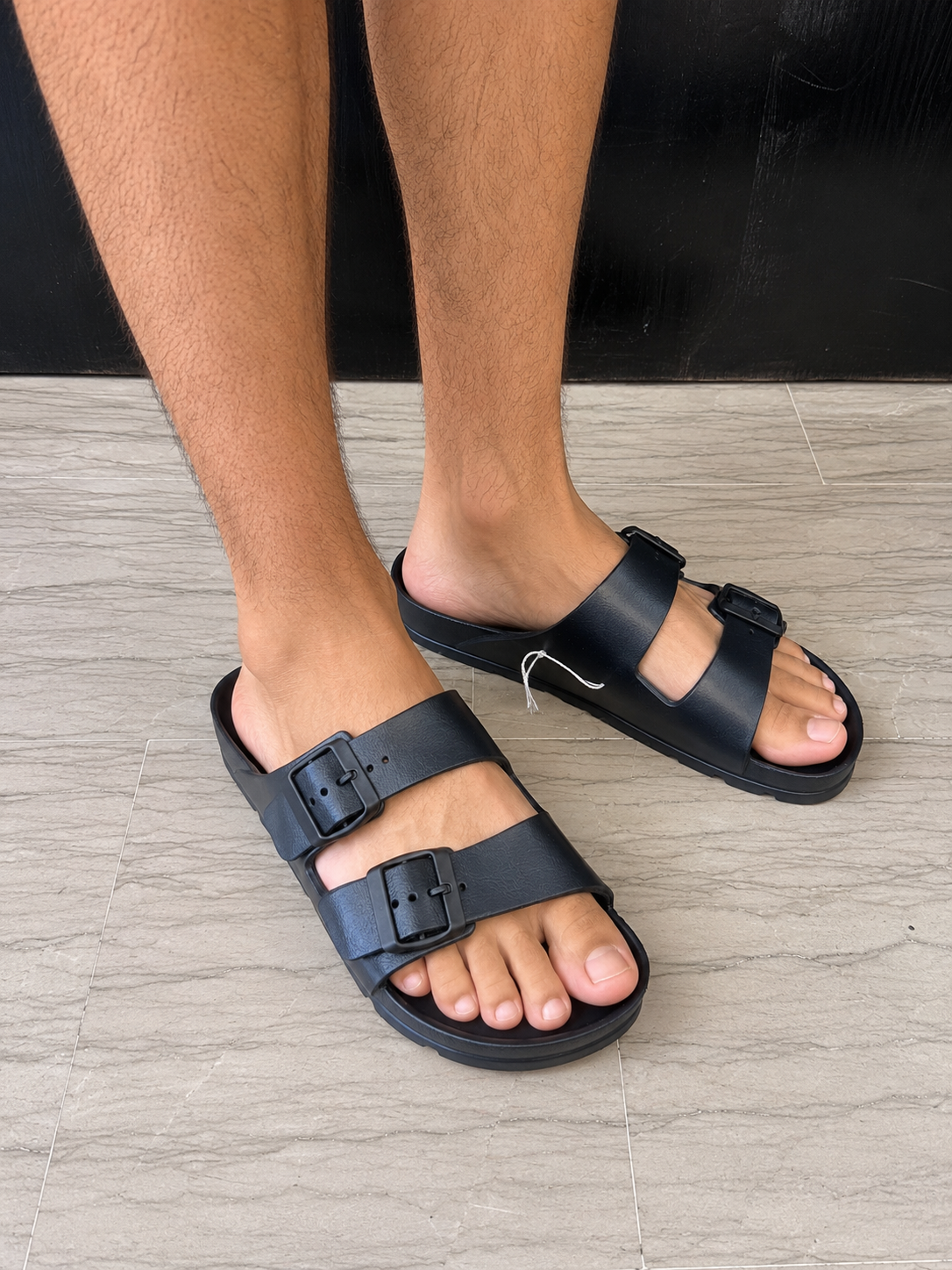 Ciabatta Uomo HOTSAND Nera Doppia Fascia Regolabile in Gomma