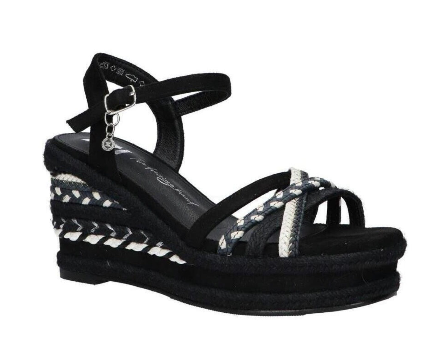 SANDALO XTI DONNA ZEPPA A TRECCIA NERO E BIANCO