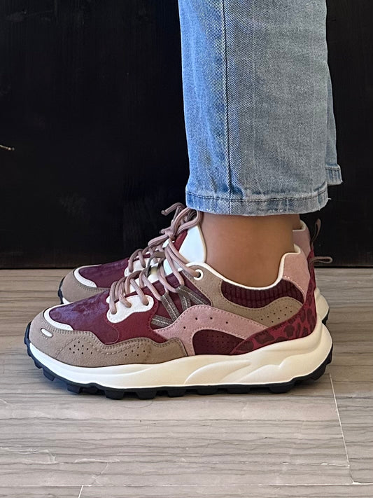 Sneaker Donna Marina Torres Bordeaux Rétro Running con Suola Chunky e Dettagli Animalier
