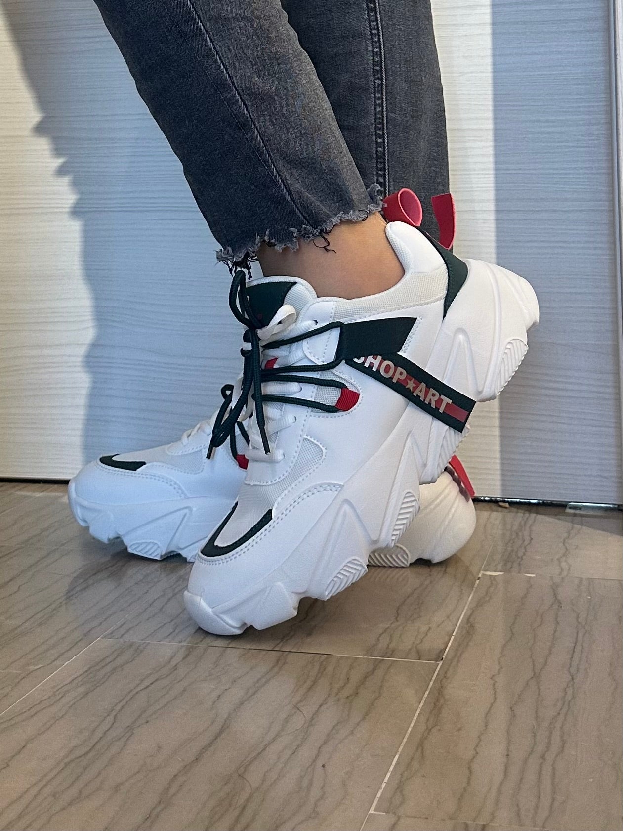 CHUNKY AMY SHOP ART SNEAKER BIANCA VERDONE E ROSSA