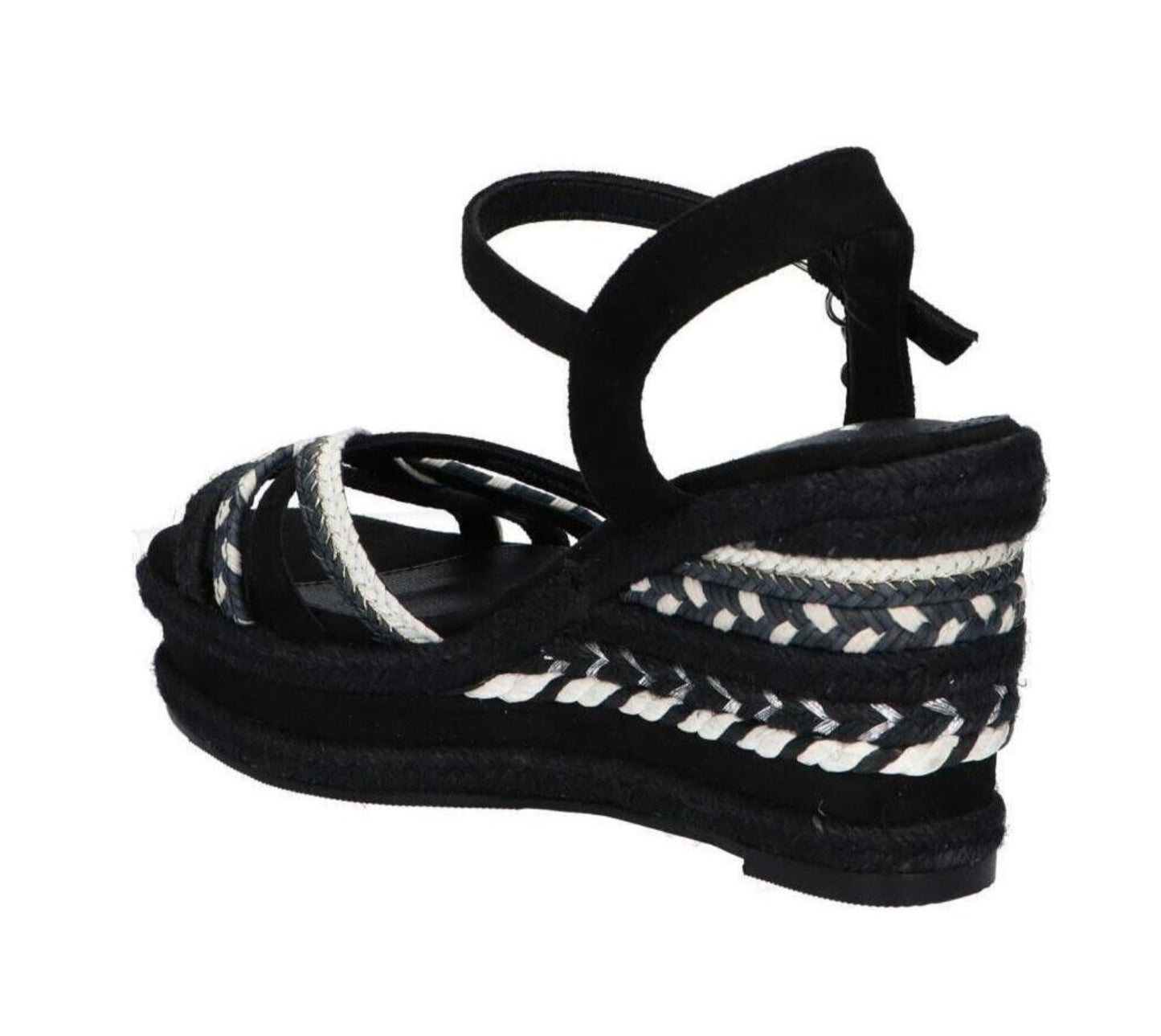 SANDALO XTI DONNA ZEPPA A TRECCIA NERO E BIANCO
