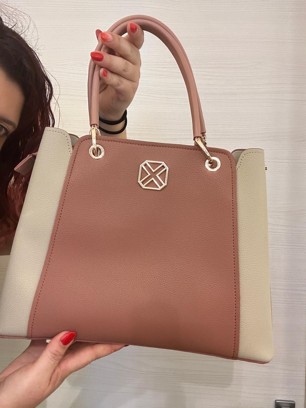 BORSA A SPALLA DONNA XTI BICOLORE ROSA E BEIGE