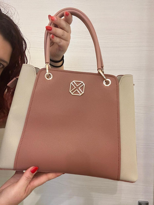 BORSA A SPALLA DONNA XTI BICOLORE ROSA E BEIGE