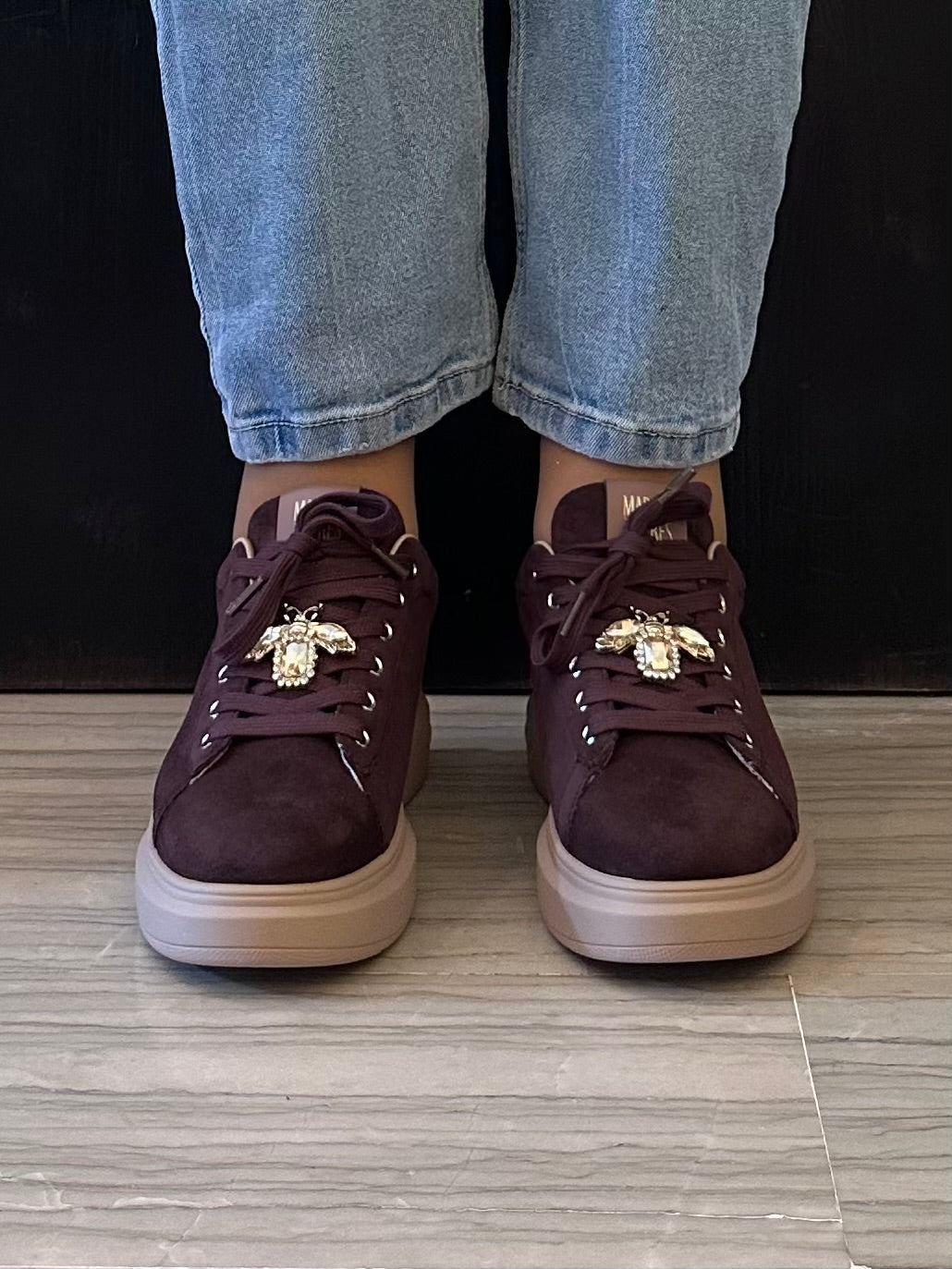 Marina Torres Sneaker Donna Bordeaux con Charm Gioiello e Suola Platform