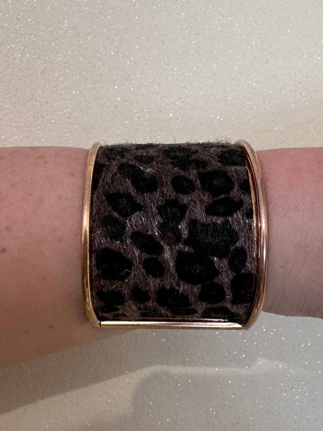 BRACCIALE RIGIDO DONNA LEOPARDATO CON BASE ORO