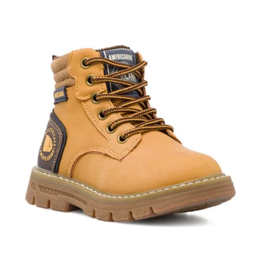 SCARPONCINO DA BAMBINO AMERICANINO COM LACCI E ZIP INTERNA - COLOR OCRA