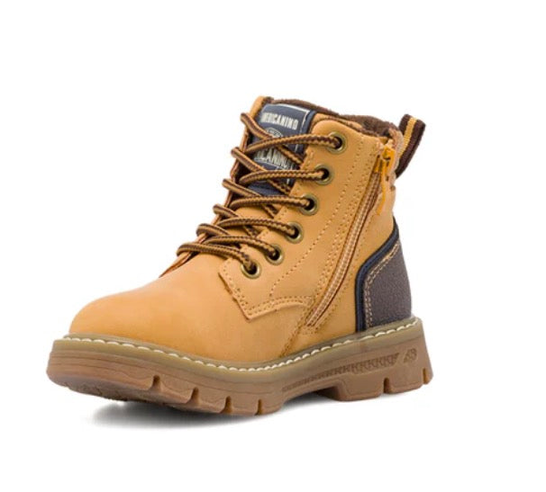 SCARPONCINO DA BAMBINO AMERICANINO COM LACCI E ZIP INTERNA - COLOR OCRA