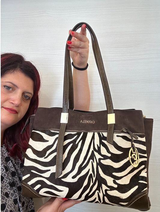 BORSA SHOPPER CARMELA IN PELLE ZEBRATA TESTA DI MORO