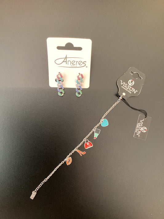 SET BRACCIALE E ORECCHINI ACCIAIO MULTICOLORE