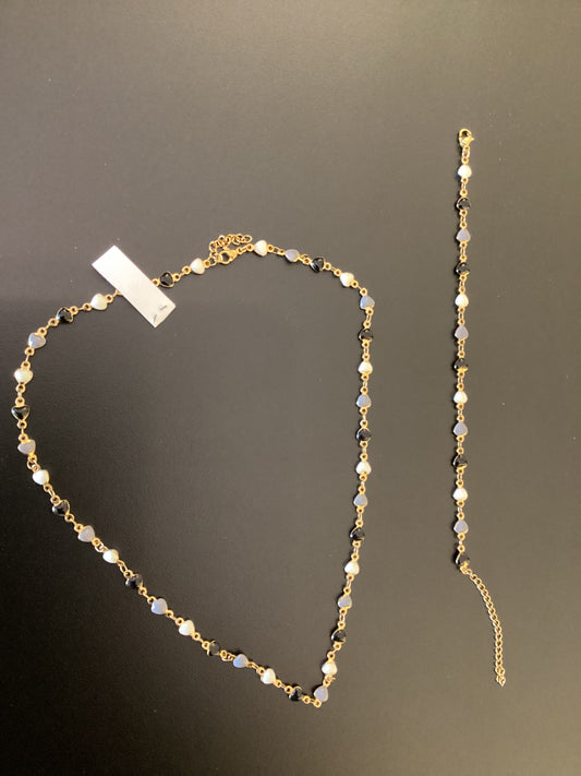 SET COLLANA E BRACCIALE ACCIAIO CATENA ORO BIANCO, GRIGIO, NERO