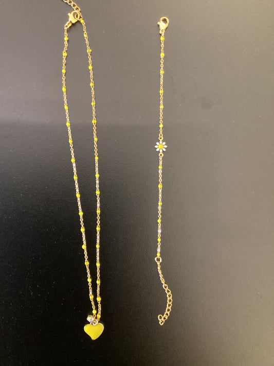 SET COLLANA E BRACCIALE ACCIAIO COLOR ORO E GIALLO