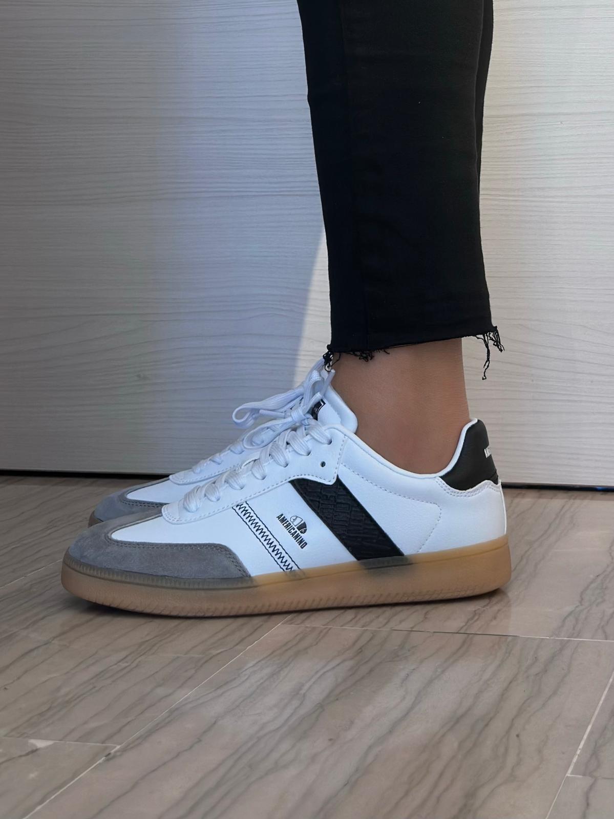 SNEAKER DONNA AMERICANINO BIANCA GRIGIA E NERA