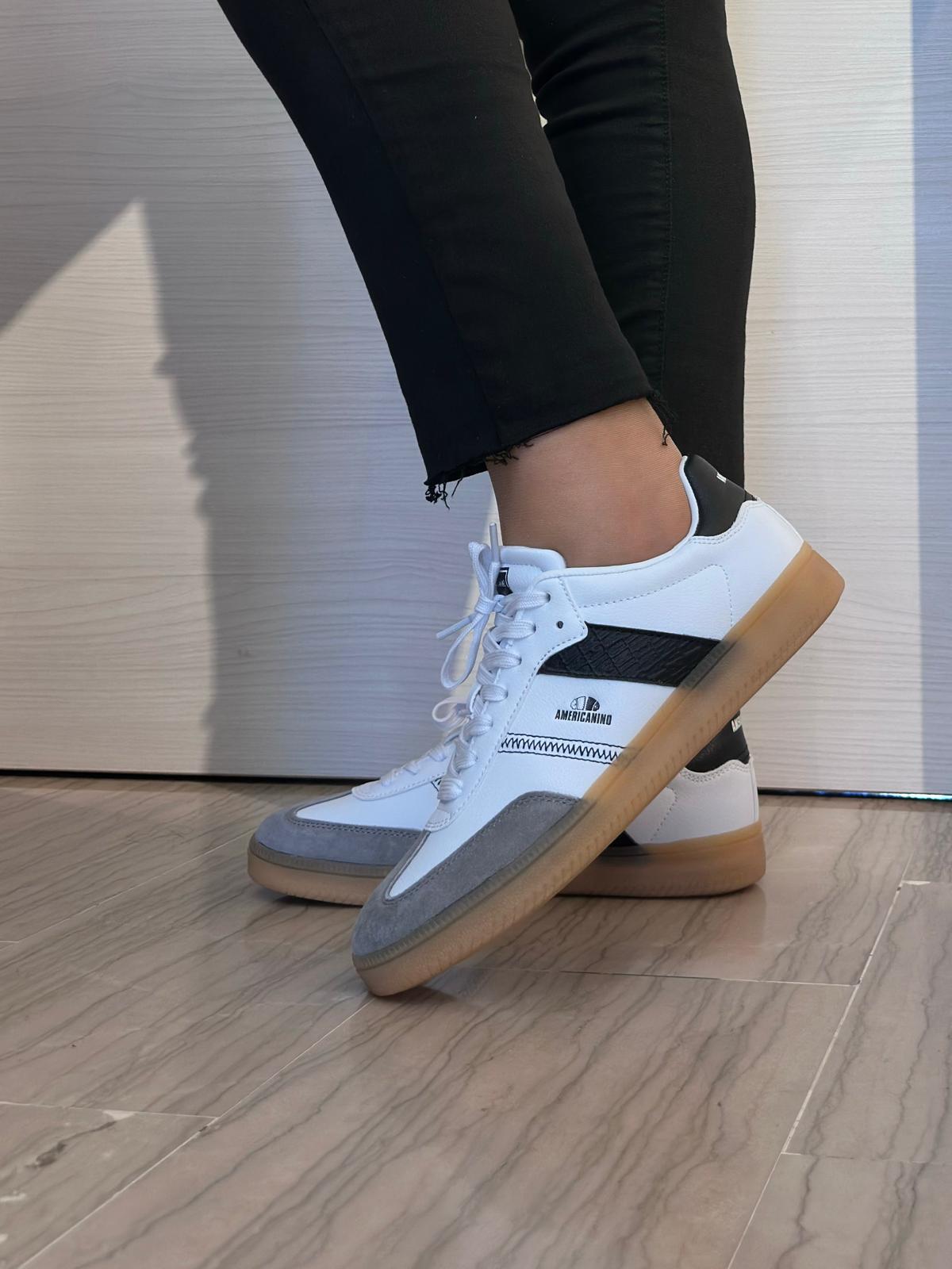 SNEAKER DONNA AMERICANINO BIANCA GRIGIA E NERA