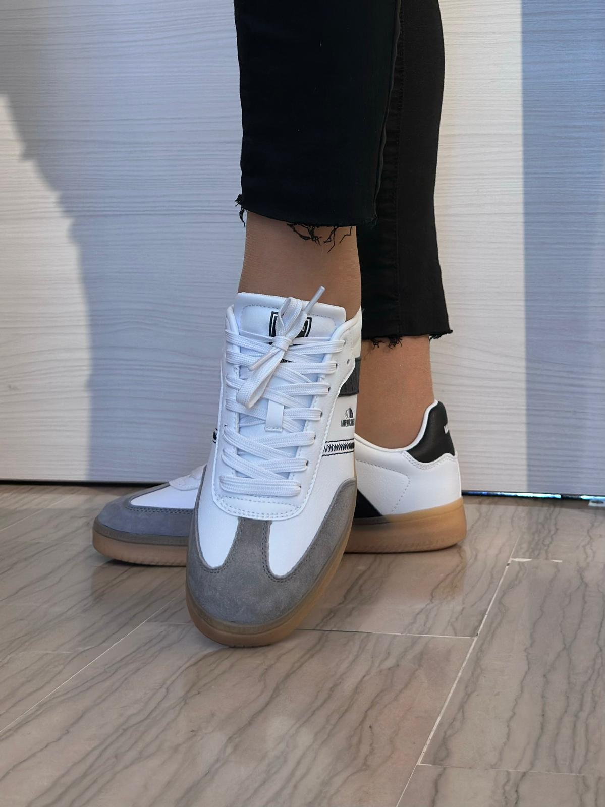 SNEAKER DONNA AMERICANINO BIANCA GRIGIA E NERA
