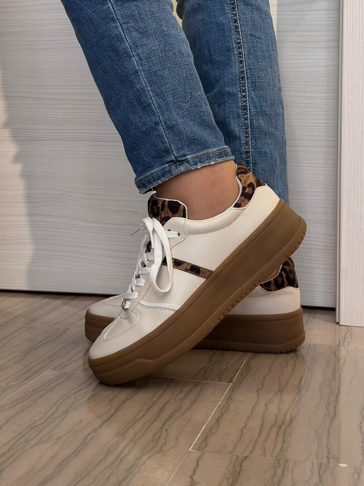 SNEAKER DONNA CRICHIC BEIGE CON DETTAGLI LEOPARDATI