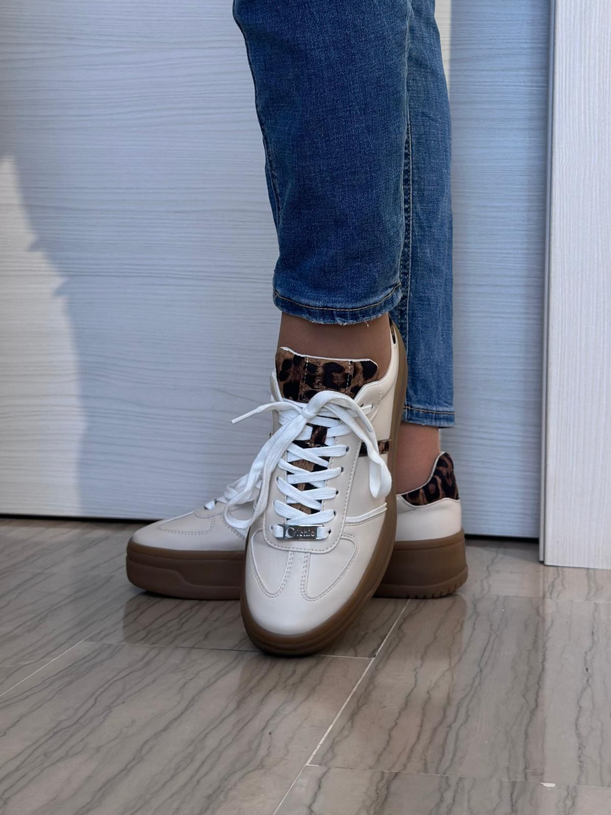 SNEAKER DONNA CRICHIC BEIGE CON DETTAGLI LEOPARDATI