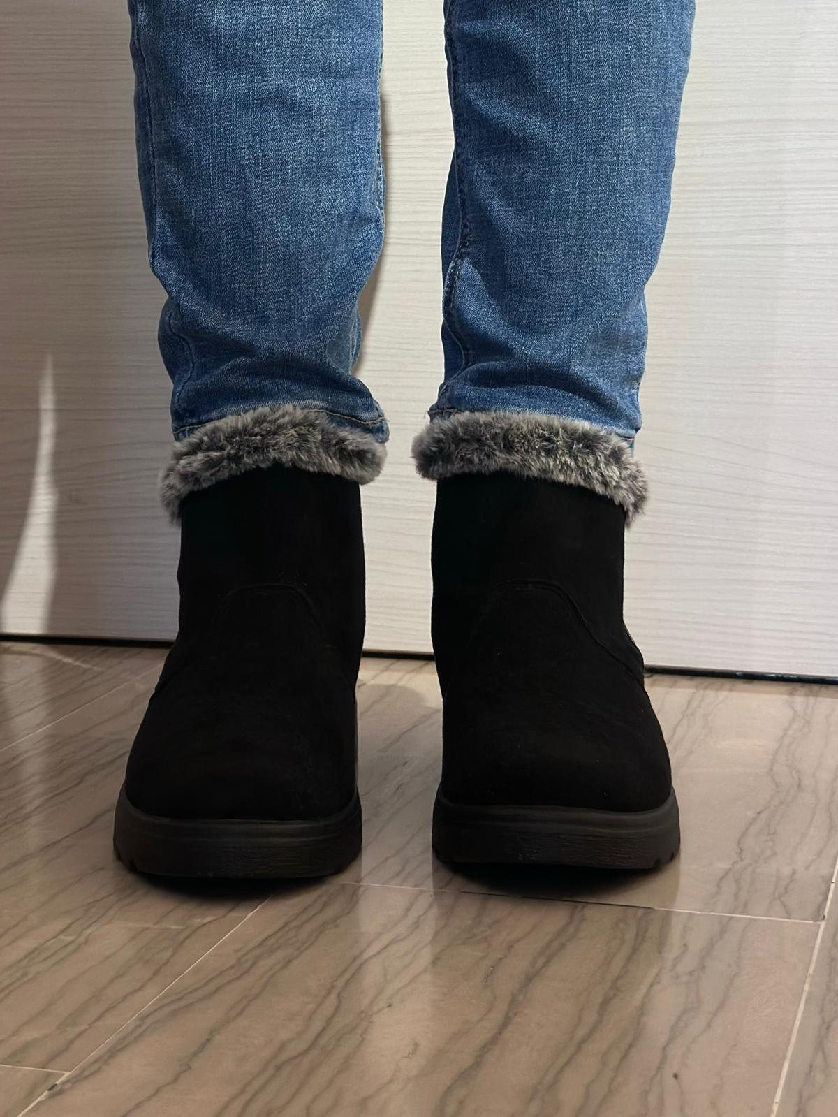 STIVALETTO DONNA FLYFLOT NERO CON ECOPELLICCIA GRIGIA