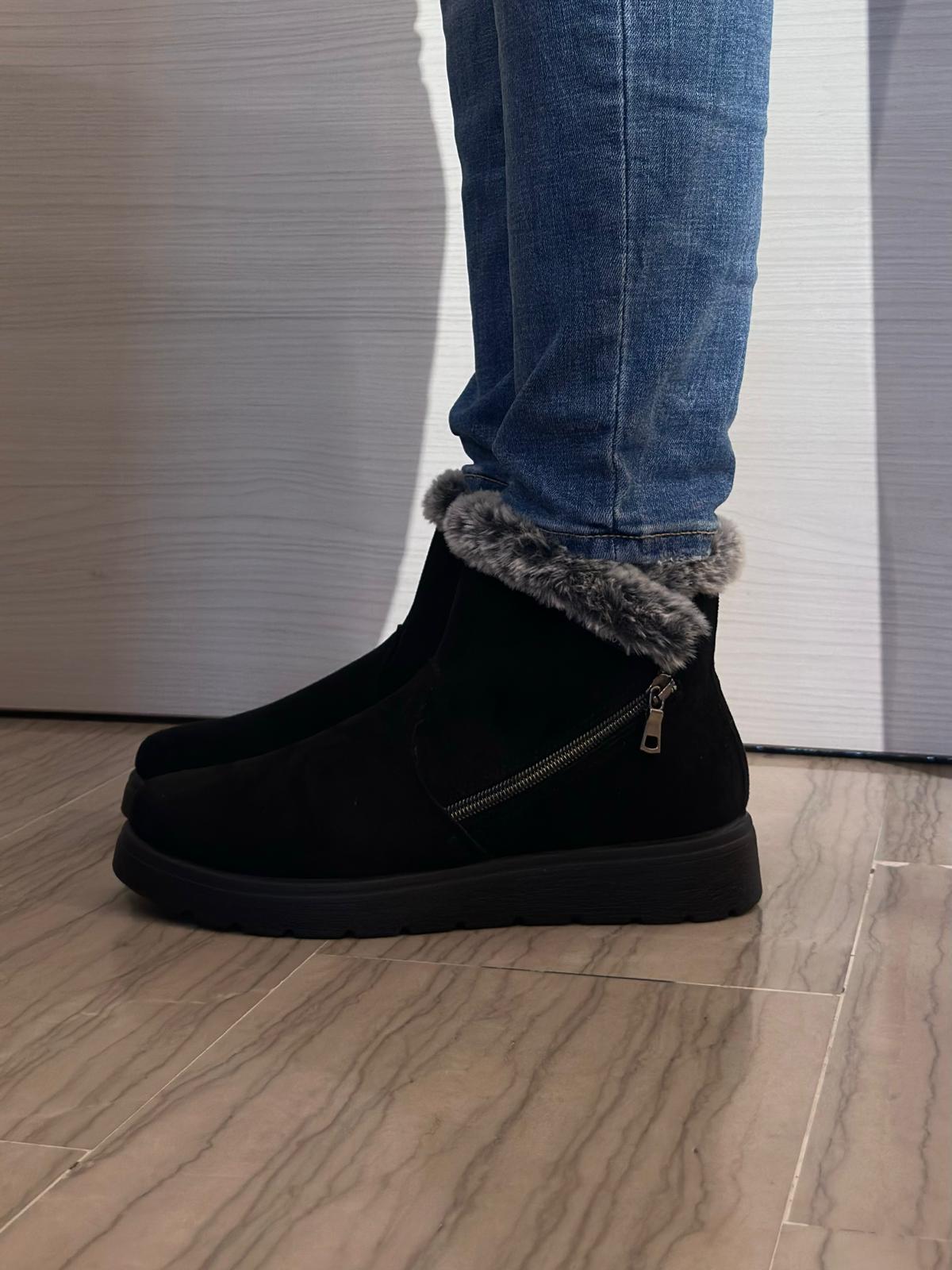 STIVALETTO DONNA FLYFLOT NERO CON ECOPELLICCIA GRIGIA