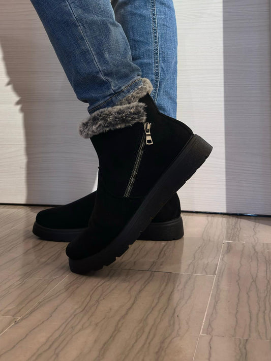 STIVALETTO DONNA FLYFLOT NERO CON ECOPELLICCIA GRIGIA