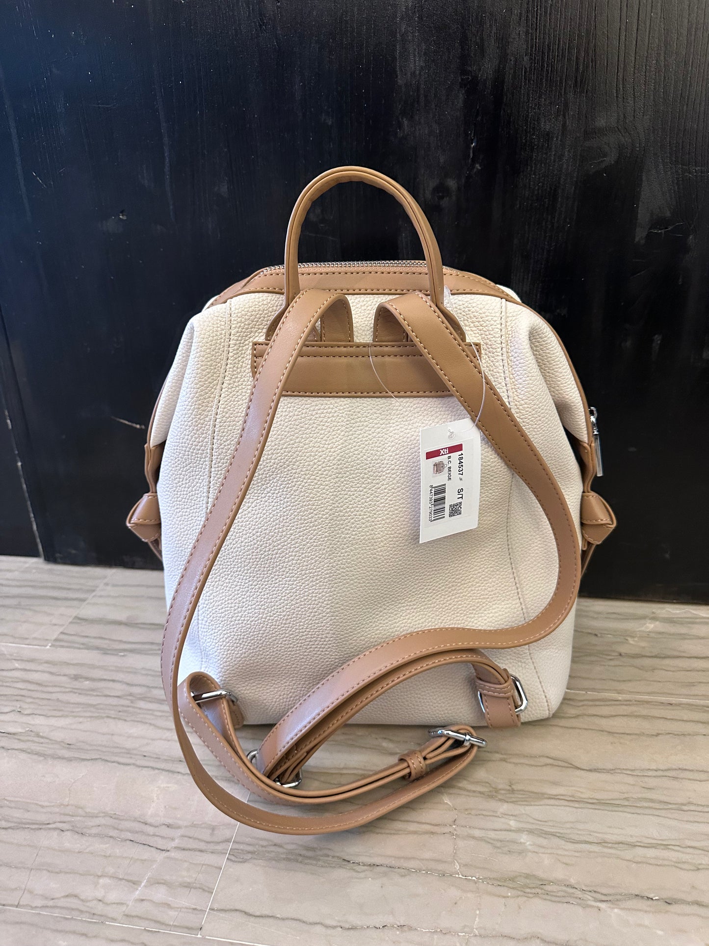 Zainetto Beige con Dettagli Cuoio e Zip Argento – Backpack Casual Chic 31 cm