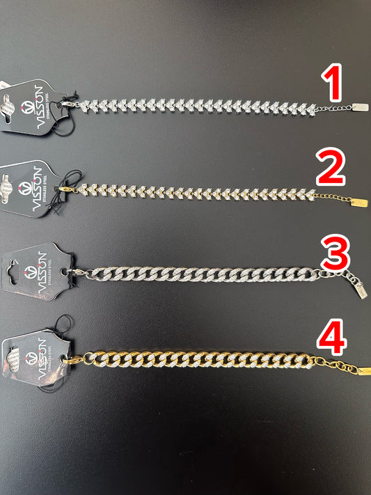 BRACCIALI ACCIAIO FOGLIA E CATENE